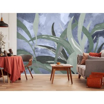 Обои виниловые на флизелине Design Studio 3D (Дизайн Студио 3Д) Avangard Дизайнерские листья в холодных тонах Бесшовная Фреска Classic (AVG-017)