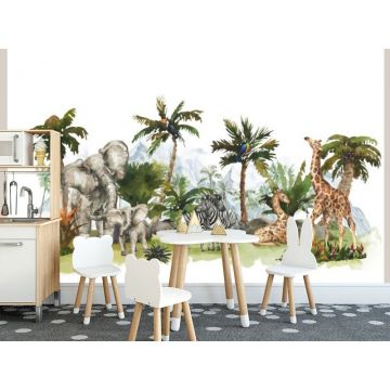 Обои виниловые на флизелине Design Studio 3D (Дизайн Студио 3Д) Животный Мир Семьи животных на фоне гор Песок (NKID-025)