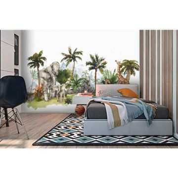 Обои виниловые на флизелине Design Studio 3D (Дизайн Студио 3Д) Животный Мир Семьи животных на фоне гор Канвас (NKID-025)