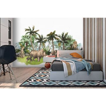 Обои виниловые на флизелине Design Studio 3D (Дизайн Студио 3Д) Животный Мир Животные на фоне гор в тропиках Бесшовная Фреска Classic (NKID-026)