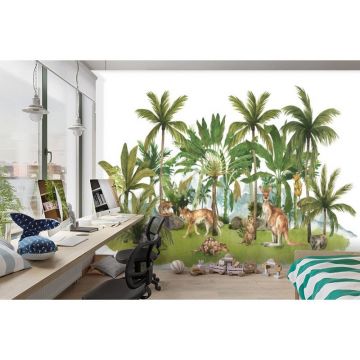 Обои виниловые на флизелине Design Studio 3D (Дизайн Студио 3Д) Животный Мир Австралийские животные среди пальм Акварель (NKID-027)