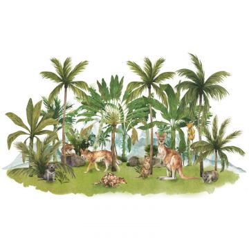Обои виниловые на флизелине Design Studio 3D (Дизайн Студио 3Д) Животный Мир Австралийские животные среди пальм Бесшовная Фреска Classic (NKID-027)