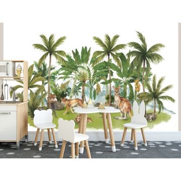 Обои виниловые на флизелине Design Studio 3D (Дизайн Студио 3Д) Животный Мир Австралийские животные среди пальм Бесшовная Фреска Classic (NKID-027)