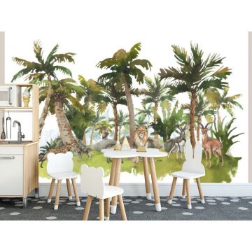 Обои виниловые на флизелине Design Studio 3D (Дизайн Студио 3Д) Животный Мир Африканские животные среди пальм Песок (NKID-028)