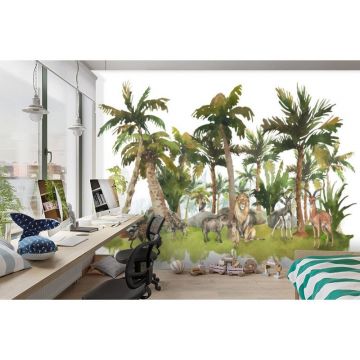 Обои виниловые на флизелине Design Studio 3D (Дизайн Студио 3Д) Животный Мир Африканские животные среди пальм Канвас (NKID-028)