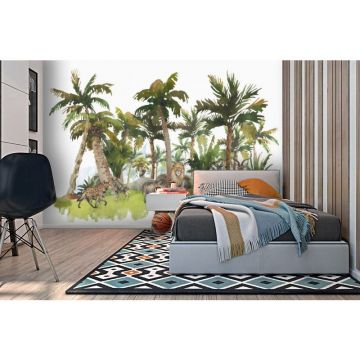 Обои виниловые на флизелине Design Studio 3D (Дизайн Студио 3Д) Животный Мир Африканские животные среди пальм Бесшовная Фреска Ultra (NKID-028)