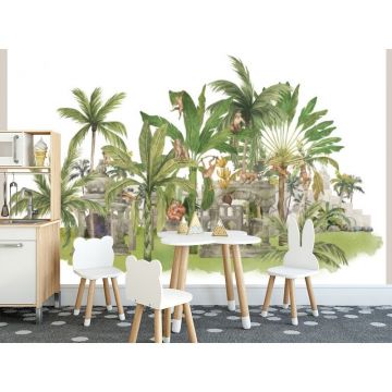 Обои виниловые на флизелине Design Studio 3D (Дизайн Студио 3Д) Животный Мир Город обезьян в тропиках Акварель (NKID-029)