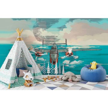 Обои виниловые на флизелине Design Studio 3D (Дизайн Студио 3Д) Детские Самолет над морем Песок (NKID-001)