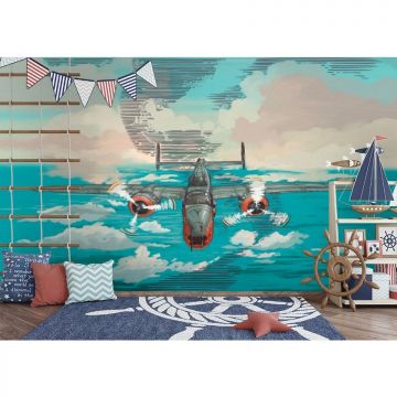 Обои виниловые на флизелине Design Studio 3D (Дизайн Студио 3Д) Детские Самолет над морем Бесшовная Фреска Гранд (NKID-001)