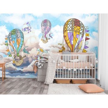 Обои виниловые на флизелине Design Studio 3D (Дизайн Студио 3Д) Детские Летучие корабли в облаках Бесшовная Фреска Classic (NKID-002)