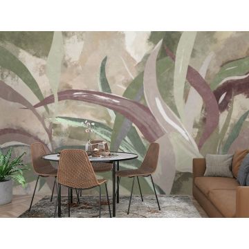 Обои виниловые на флизелине Design Studio 3D (Дизайн Студио 3Д) Avangard Дизайнерские листья в теплых тонах Бесшовная Фреска Classic (AVG-018)