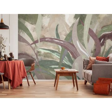 Обои виниловые на флизелине Design Studio 3D (Дизайн Студио 3Д) Avangard Дизайнерские листья в теплых тонах Бесшовная Фреска Ultra (AVG-018)