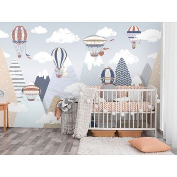 Обои виниловые на флизелине Design Studio 3D (Дизайн Студио 3Д) Детские Разноцветные горы с шарами Канвас (NKID-008)