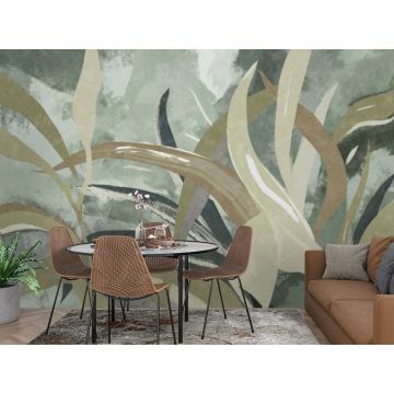 Обои виниловые на флизелине Design Studio 3D (Дизайн Студио 3Д) Avangard Дизайнерские листья на зеленом Бесшовная Фреска Гранд (AVG-019)