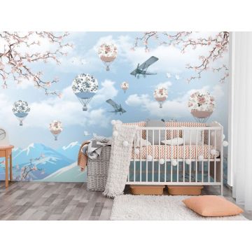 Обои виниловые на флизелине Design Studio 3D (Дизайн Студио 3Д) Детские Шары в облаках над горами Бесшовная Фреска Гранд (NKID-011)