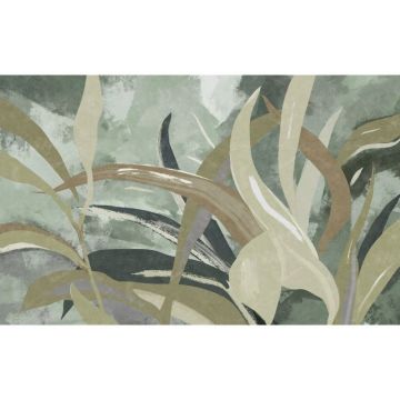 Обои виниловые на флизелине Design Studio 3D (Дизайн Студио 3Д) Avangard Дизайнерские листья на зеленом Бесшовная Фреска Classic (AVG-019)