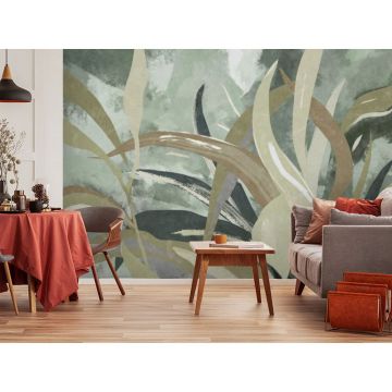 Обои виниловые на флизелине Design Studio 3D (Дизайн Студио 3Д) Avangard Дизайнерские листья на зеленом Бесшовная Фреска Classic (AVG-019)