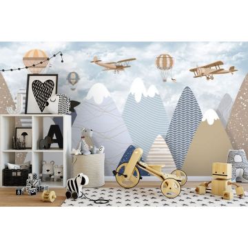 Обои виниловые на флизелине Design Studio 3D (Дизайн Студио 3Д) Детские Разноцветные горы с самолетами Канвас (NKID-013)