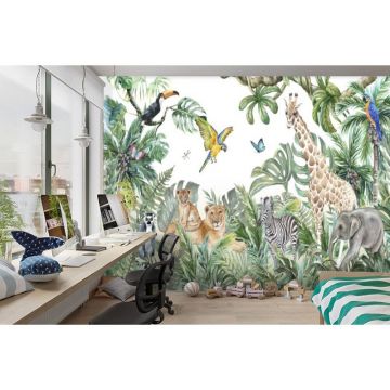 Обои виниловые на флизелине Design Studio 3D (Дизайн Студио 3Д) Детские Акварельные животные в тропической листве Песок (NKID-014)