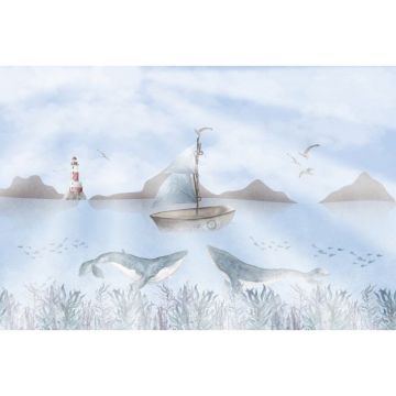 Обои виниловые на флизелине Design Studio 3D (Дизайн Студио 3Д) Детские Лодка над китами Акварель (NKID-015)