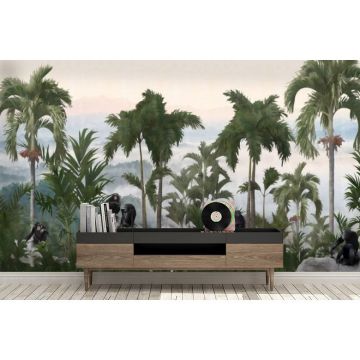 Обои виниловые на флизелине Design Studio 3D (Дизайн Студио 3Д) Джунгли Обезьяны в тропиках Бесшовная Фреска Ultra (DJ-014)