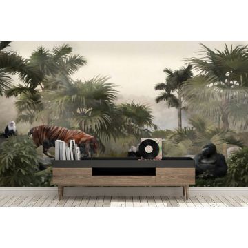 Обои виниловые на флизелине Design Studio 3D (Дизайн Студио 3Д) Джунгли Животные в тропиках Бесшовная Фреска Classic (DJ-016)