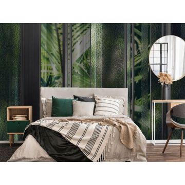 Обои виниловые на флизелине Design Studio 3D (Дизайн Студио 3Д) За стеклом Крупные тропические листья за стеклом Песок (TG-001)