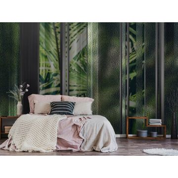 Обои виниловые на флизелине Design Studio 3D (Дизайн Студио 3Д) За стеклом Крупные тропические листья за стеклом Акварель (TG-001)