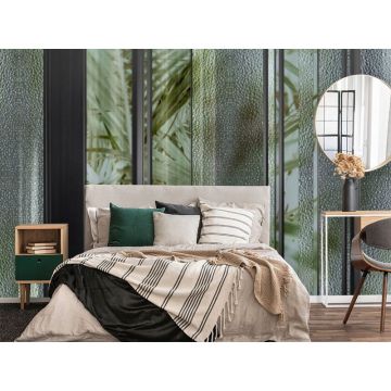 Обои виниловые на флизелине Design Studio 3D (Дизайн Студио 3Д) За стеклом Крупные яркие тропические листья за стеклом Бесшовная Фреска Ultra (TG-002)