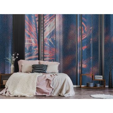 Обои виниловые на флизелине Design Studio 3D (Дизайн Студио 3Д) За стеклом Крупные красные тропические листья за стеклом Канвас (TG-004)