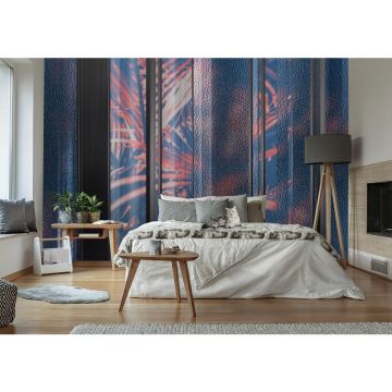 Обои виниловые на флизелине Design Studio 3D (Дизайн Студио 3Д) За стеклом Крупные красные тропические листья за стеклом Акварель (TG-004)