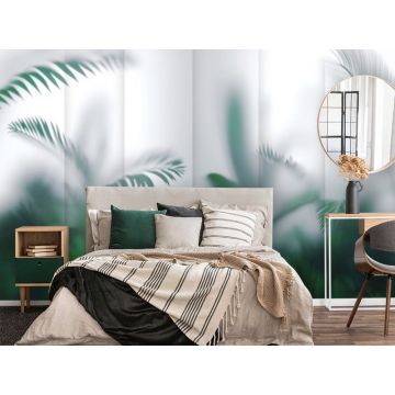 Обои виниловые на флизелине Design Studio 3D (Дизайн Студио 3Д) За стеклом Тропические листья за стеклянными панелями Канвас (TG-005)