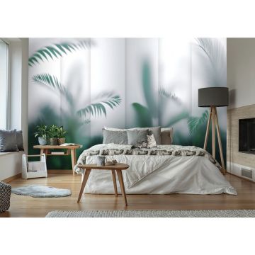 Обои виниловые на флизелине Design Studio 3D (Дизайн Студио 3Д) За стеклом Тропические листья за стеклянными панелями Акварель (TG-005)
