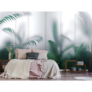 Обои виниловые на флизелине Design Studio 3D (Дизайн Студио 3Д) За стеклом Тропические листья за стеклянными панелями Бесшовная Фреска Гранд (TG-005)