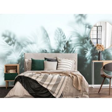 Обои виниловые на флизелине Design Studio 3D (Дизайн Студио 3Д) За стеклом Тропические листья в дымке Бесшовная Фреска Ultra (TG-008)