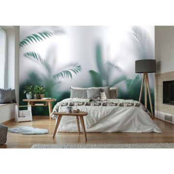 Обои виниловые на флизелине Design Studio 3D (Дизайн Студио 3Д) За стеклом Тропические листья в тумане Бесшовная Фреска Classic (TG-009)