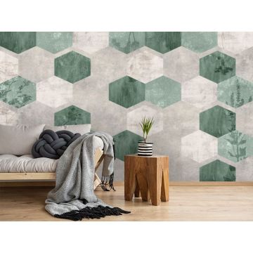 Обои виниловые на флизелине Design Studio 3D (Дизайн Студио 3Д) Изумруд Шестиугольники в изумрудном цвете Бесшовная Фреска Гранд (EMD-001)