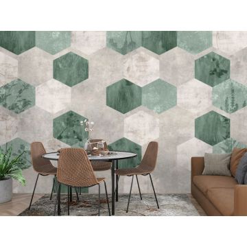 Обои виниловые на флизелине Design Studio 3D (Дизайн Студио 3Д) Изумруд Шестиугольники в изумрудном цвете Бесшовная Фреска Classic (EMD-001)