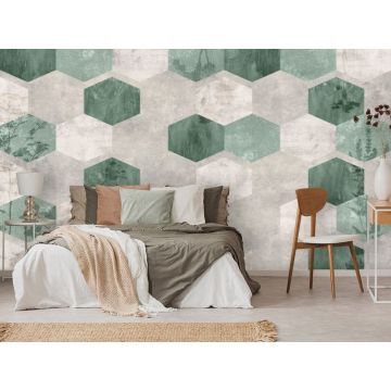 Обои виниловые на флизелине Design Studio 3D (Дизайн Студио 3Д) Изумруд Шестиугольники в изумрудном цвете Бесшовная Фреска Classic (EMD-001)