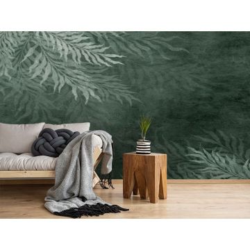 Обои виниловые на флизелине Design Studio 3D (Дизайн Студио 3Д) Изумруд Листья на бетоне в изумрудном цвете Акварель (EMD-003)