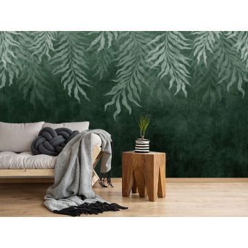 Обои виниловые на флизелине Design Studio 3D (Дизайн Студио 3Д) Изумруд Ниспадающие лиситя в изумрудном цвете Канвас (EMD-004)