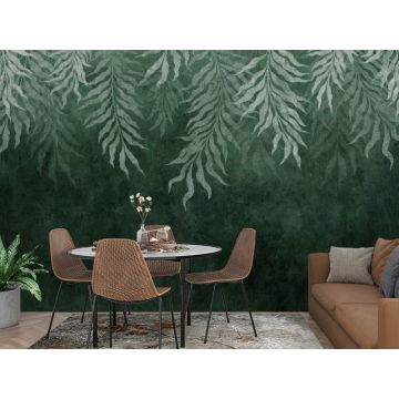 Обои виниловые на флизелине Design Studio 3D (Дизайн Студио 3Д) Изумруд Ниспадающие лиситя в изумрудном цвете Бесшовная Фреска Гранд (EMD-004)