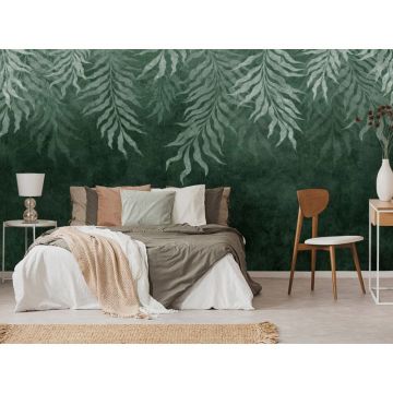 Обои виниловые на флизелине Design Studio 3D (Дизайн Студио 3Д) Изумруд Ниспадающие лиситя в изумрудном цвете Бесшовная Фреска Classic (EMD-004)