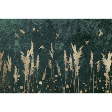 Обои виниловые на флизелине Design Studio 3D (Дизайн Студио 3Д) Изумруд Золотые колосья на бетоне в изумрудном цвете Бесшовная Фреска Classic (EMD-005)