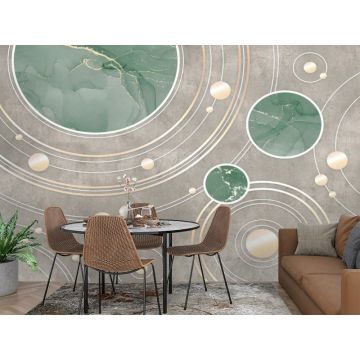 Обои виниловые на флизелине Design Studio 3D (Дизайн Студио 3Д) Изумруд Геометрия с изумрудными флюидами Бесшовная Фреска Гранд (EMD-006)