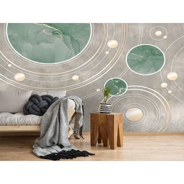 Обои виниловые на флизелине Design Studio 3D (Дизайн Студио 3Д) Изумруд Геометрия с изумрудными флюидами Бесшовная Фреска Classic (EMD-006)