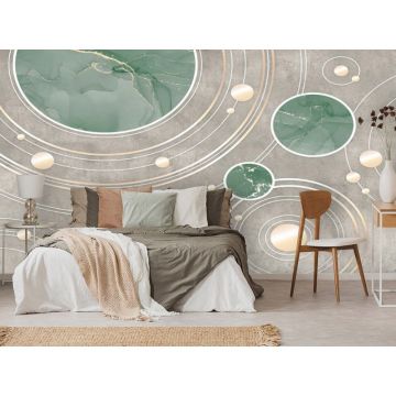 Обои виниловые на флизелине Design Studio 3D (Дизайн Студио 3Д) Изумруд Геометрия с изумрудными флюидами Бесшовная Фреска Classic (EMD-006)