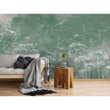 Обои виниловые на флизелине Design Studio 3D (Дизайн Студио 3Д) Изумруд Одуванчики на абстрактном изумрудном фоне Акварель (EMD-008)