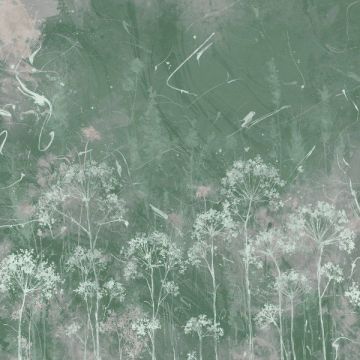 Обои виниловые на флизелине Design Studio 3D (Дизайн Студио 3Д) Изумруд Одуванчики на абстрактном изумрудном фоне Бесшовная Фреска Гранд (EMD-008)