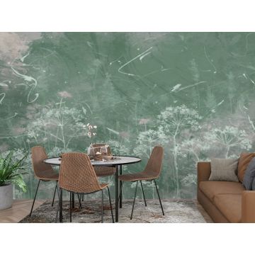 Обои виниловые на флизелине Design Studio 3D (Дизайн Студио 3Д) Изумруд Одуванчики на абстрактном изумрудном фоне Бесшовная Фреска Ultra (EMD-008)